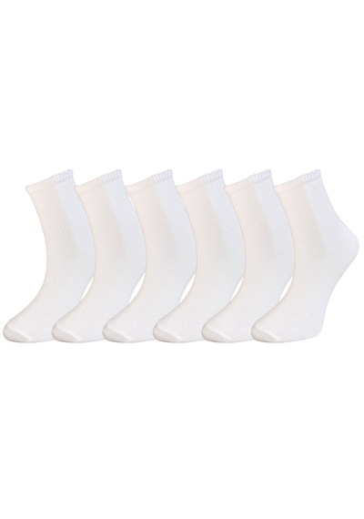 Silk Step 6'lı Paket Kadın, Beyaz Günlük Kolej - Spor Çorabı 6 Çift Beyaz Beyaz