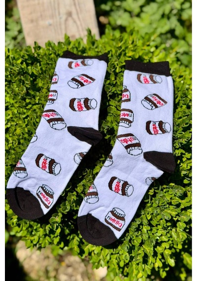 Lousocks Unisex Siyah Beyaz Nutella Tasarım Soket Çorap