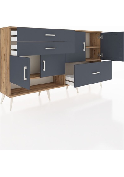 Arges Konsol 3 Raflı 3 Çekmeceli 4 Kapaklı 176x30x99 Çam-antrasit Çam-antrasit
