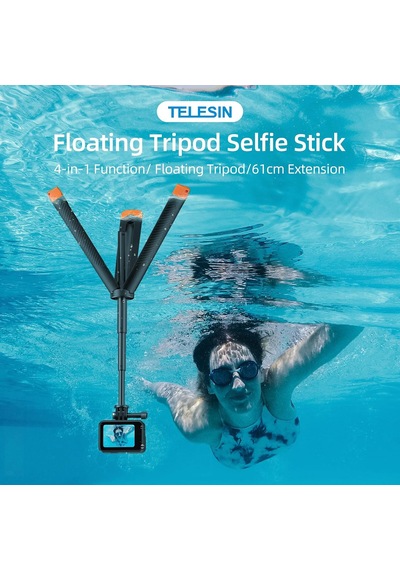 Telesın Floating Tripod Selfie Stick Gopro Hero13/12/11/10/9, Osmo Action 3/4/5 Pro Uyumlu Su Altı Selfi Çubuğu