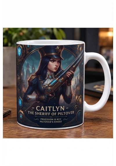 League Of Legends Caitlyn Özel Tasarım Baskılı Beyaz Kupa Bardak - Koleksiyonluk Oyuncu Kupası Açık Beyaz