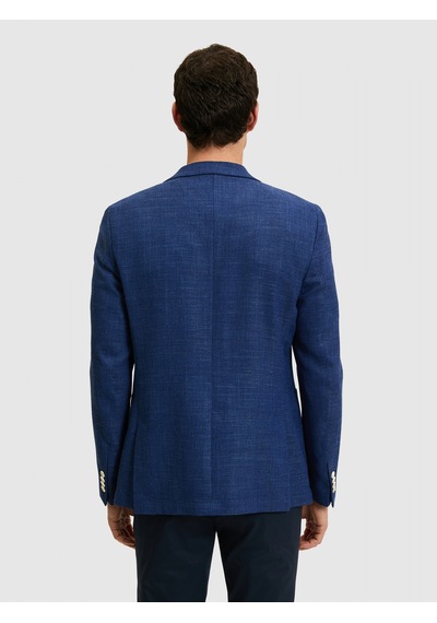 Cacharel Mavi Slim Fit Keten Karışımlı Ceket