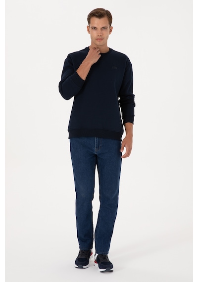 U.S. Polo Assn. Erkek Comfort Fit Bisiklet Yaka Şardonlu Lacivert Basic Sweatshirt 50313757-VR033