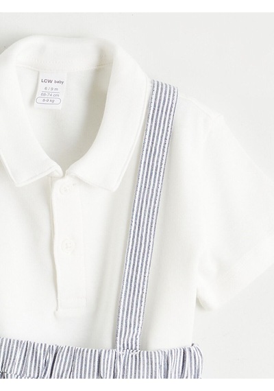 M&b Collection Ekru Polo Yaka Erkek Bebek Tişört Ve Askılı Pantolon 2'li Ekru