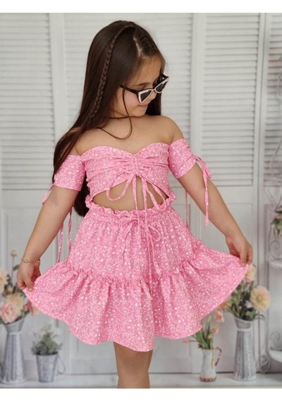 Quzucuk Kids Kız Çocuk Baharlık Pembe Büstiyerli Takım Pembe