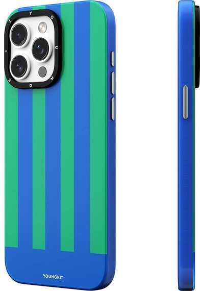 Apple Uyumlu iPhone 15 Pro Kılıf Magsafe Şarj Özellikli Youngkit Striped Piano Keys Serisi Kapak Mavi
