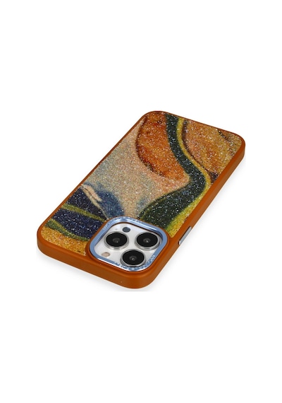 Newface Apple Uyumlu iPhone 12 Pro Kılıf Moda Simli Kapak - Kahverengi
