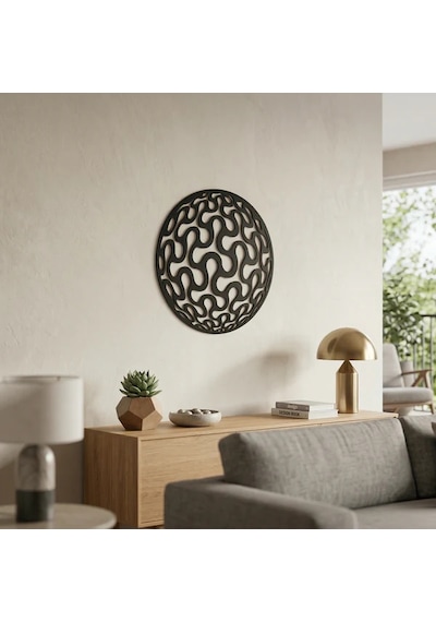 Geometrik Desenli Daire Duvar Tablosu Mdf Lazer Kesim Modern Minimal Duvar Süsü