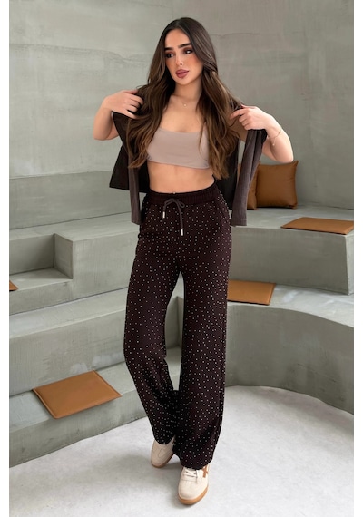 Bbbutikbasic Taşlı Modal Pantolon M4737 Kahverengi Bbbutikbasic Taşlı Modal Pantolon M4737 Kahverengi