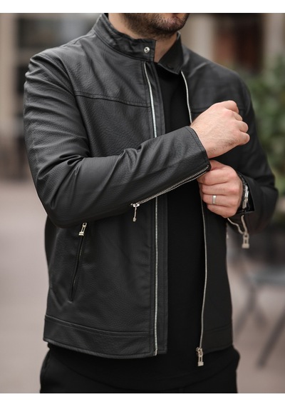 Yeni Sezon Erkek Premium Karbon Deri Slim Fit Mevsimlik Ceket Siyah Carbon Deri