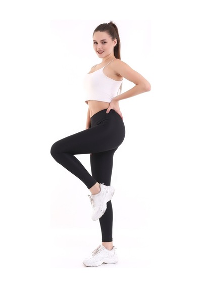 Self Clothing Kadın Siyah Yüksek Bel Dayanıklı Örme Kumaş Toparlayıcı Spor Tayt