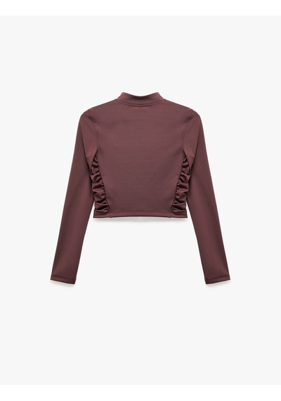 Koton Slim Fit İnterlok Büzgülü Dik Yaka Fermuarlı Uzun Kollu Spor Tişört Mürdüm 7wak10139nk 61x