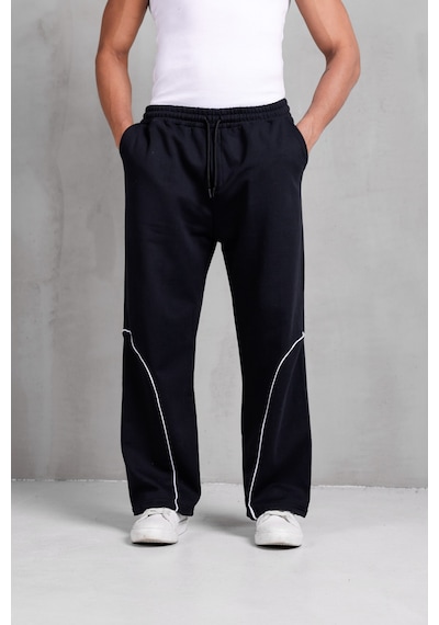 Dark Moda Erkek Oval Şeritli Baggy Eşofman Siyah
