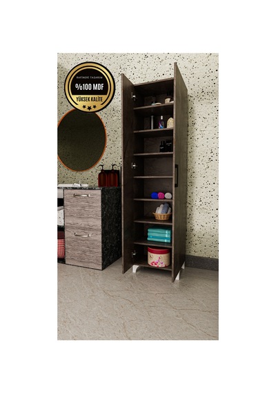Long 2 Kapaklı Raflı Çok Amaçlı Dolap Banyo Balkon Kiler Mdf Gri