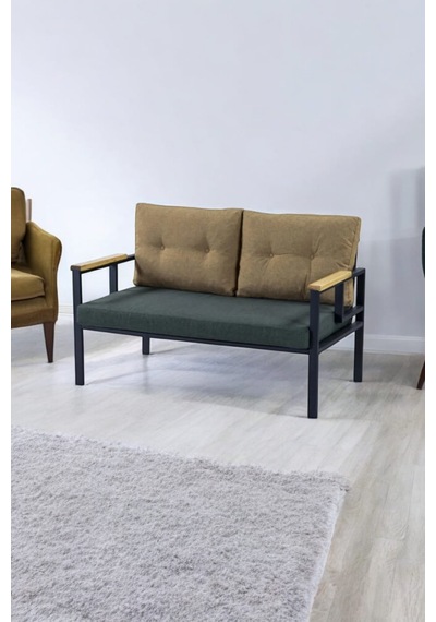 Pimango Pi Elize Demonte Metal Bahçe Çay Seti 2+1+1 Sarı - Yeşil