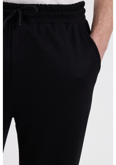Tudors Erkek Siyah Baggy Fit Rahat Kesim Modal Kumaş Soft Doku Beli Bağcıklı Yan Cepli Eşofman Altı-46289