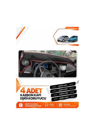 Renault Zoe 2012-2024 Uyumlu Ön Torpido Koruma Kılıfı Halısı Örtüsü - Siyah Kırmızı