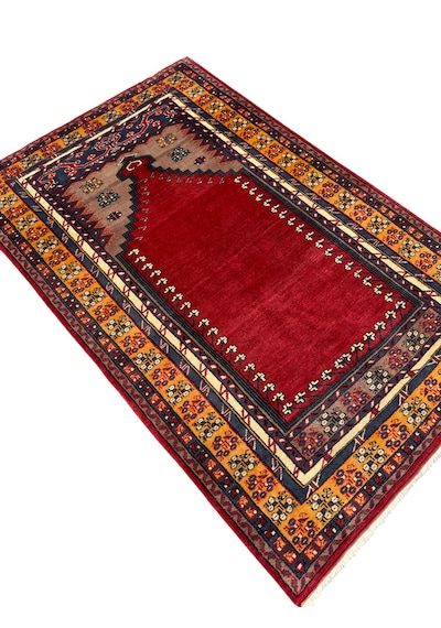 El Dokuma Vintage Kafkas Halısı 103x160 Kırmızı %100 Yün Namazlık