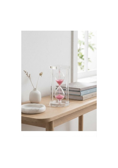 Modern Ofis Masa Üstü Biblosu Cam Kum Saati 10 Dakikalık Zamanlı Pembe Kum Dekoratif Hediye 14.5x8cm Biblo