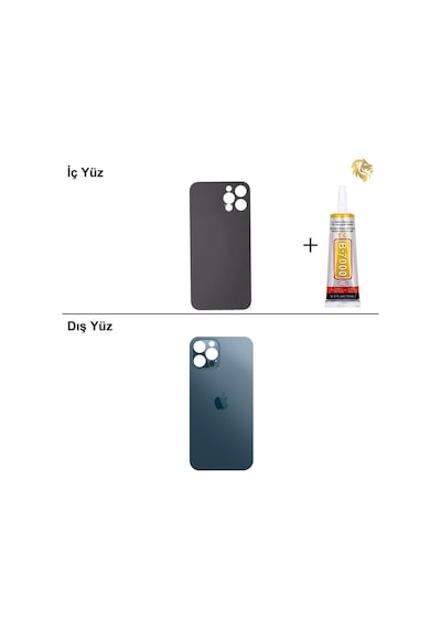 İphone Uyumlu12 Pro Mavi Arka Kapak Arka Cam Batarya Kapağı Lazer Kesim Kapak Pil Kapağı + B-7000 Yapıştırıcı Standart