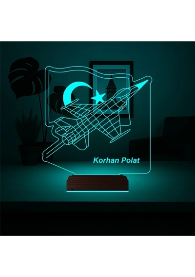 Luvivia Savaş Uçağı Uçak Pilot Türk Bayrağı Kişiye Özel 3d Lamba - Masa Gece Lambası Şeffaf