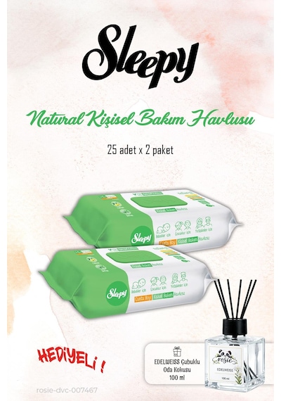 Sleepy Natural 25'li Kişisel Bakım Havlusu 2 Paket Ve Rosıe Koku Tekli