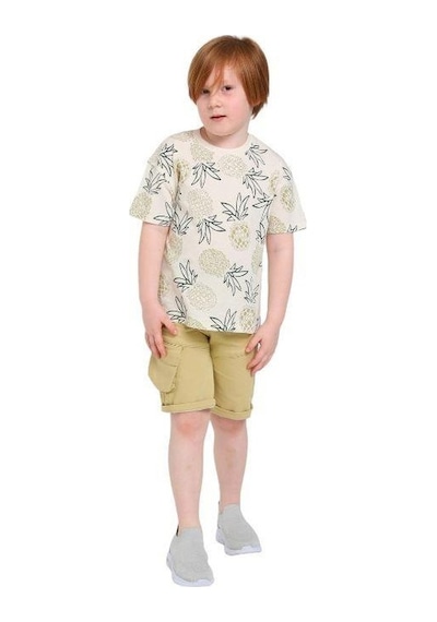 Jack Lions Erkek Çocuk Pamuklu Ananas Baskılı Tshirt-12829-bej Bej