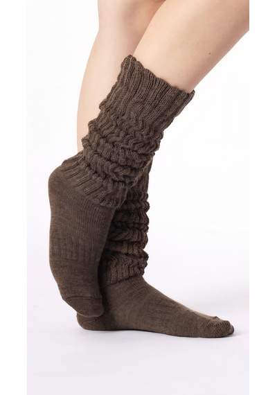 Socks Slouch Kadın Tozluk Dizüstü Dizaltı Kışlık Yünlü Kalın Yumuşak Çizme Bot Çorap Kahverengi