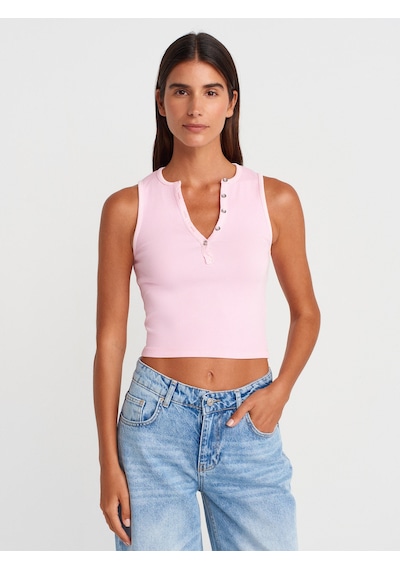 Dilvin 21005 Yıkama Efetkli Crop Top-pembe Pembe