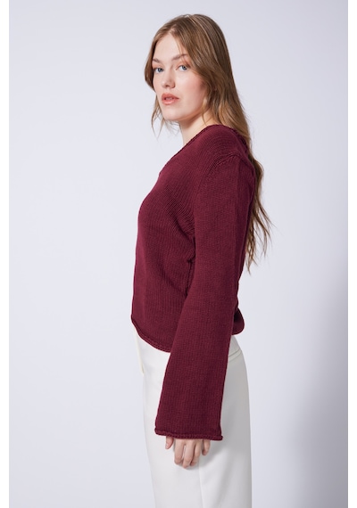V Yaka Basic Triko Kazak Bordo