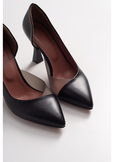 Luvishoes 653 Siyah Cilt Topuklu Kadın Ayakkabı Siyah