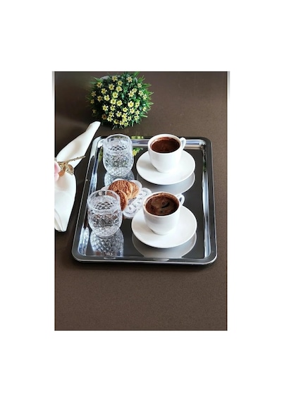 Paslanmaz Çelik Servis Ve Sunum Çay Kahve Tatlı Tepsisi 33x23cm Çok Renkli