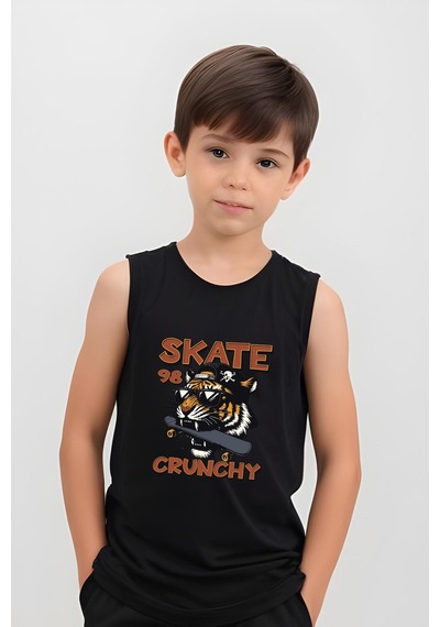 Fyk Kids Erkek Çocuk Baskılı Sıfır Kol Skate Crunch Alt-üst Takım Siyah