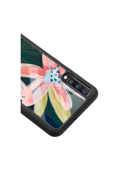 Samsung Uyumlu A70 Suluboya Çiçek Tasarımlı Glossy Telefon Kılıfı Çok Renkli
