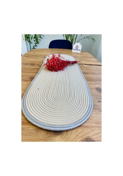 Jüt, Hasır, Dekoratif Masa Örtüsü, Runner 35x100 Cm, Amerikan Servis, Sehpa Örtüsü, Bohem Tarzı Krem Gri Krem Gri