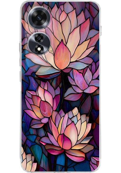 Printify Oppo A60 İle Uyumlu Vitray Sessiz Lotus Tasarımlı Şeffaf Silikon Kılıf Şeffaf