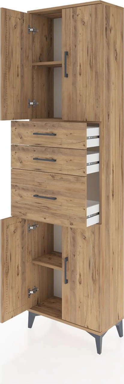 Arges Dolap 3 Raflı 3 Çekmeceli 4 Kapaklı 60x30x221 Çam-çam Çam