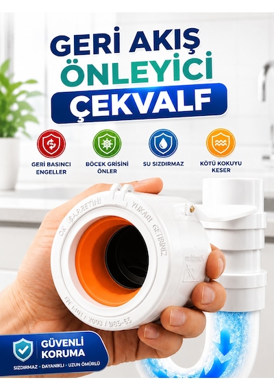 2 Adet Çekvalfli Adaptör Conta Ø50 Lavabo Gideri Koku Ve Böcek Önleyici Kolay Montaj Beyaz