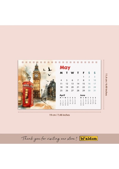 2027 Londra Masa Takvimi - Önceki Ve Sonraki Ay Görünümlü Renkli İllüstrasyon Takvim Big Ben, Lond