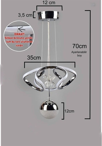 Lzy Avize Store Modern Krom Cam Avize Yatak Odası - Hol - Salon Gri Gri