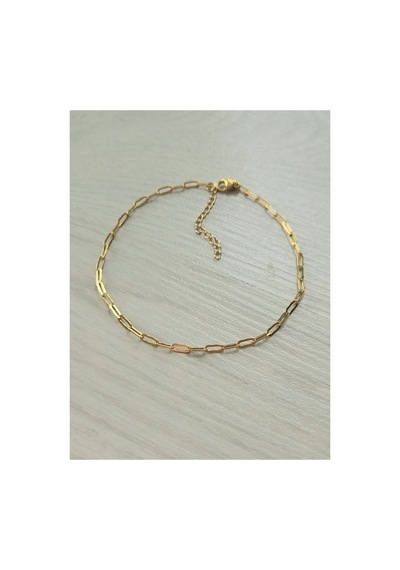 Çelik İnce Ataç Zincirli Kadın Halhal 23+4 Cm Altın