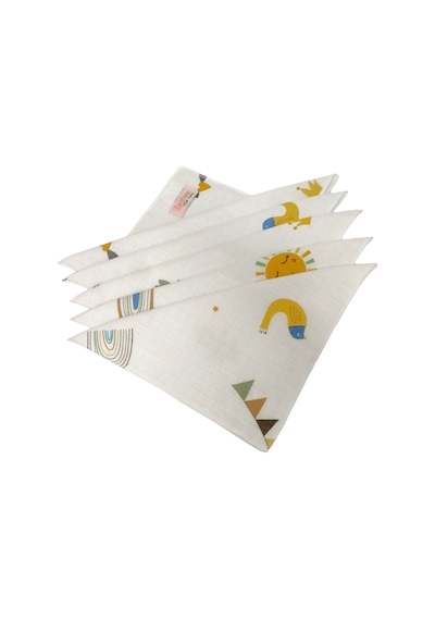 Bezhane Baby %100 Organik Pamuk Muslin Kumaş Bebek Ağız Mendili Güneş Ay Desen 25x25cm Çok Renkli