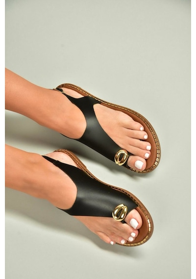 Fox Shoes U652227109 Siyah Kadın Sandalet Siyah-suni Deri
