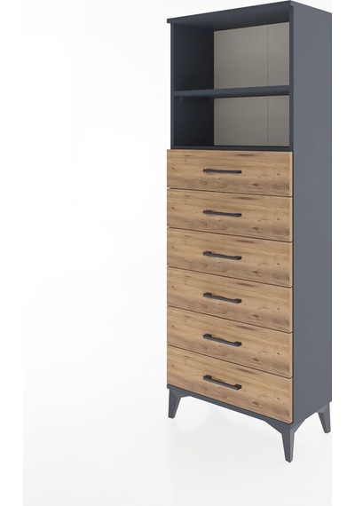 Arges Dolap 2 Raflı 6 Çekmeceli 60x30x163 Antrasit-çam Antrasit