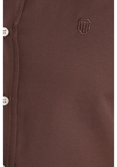 Tudors Erkek Slim Fit Dar Kesim Düz Oxford Armalı Yaka Düğmeli Kahverengi Spor Gömlek-42010 Kahverengi