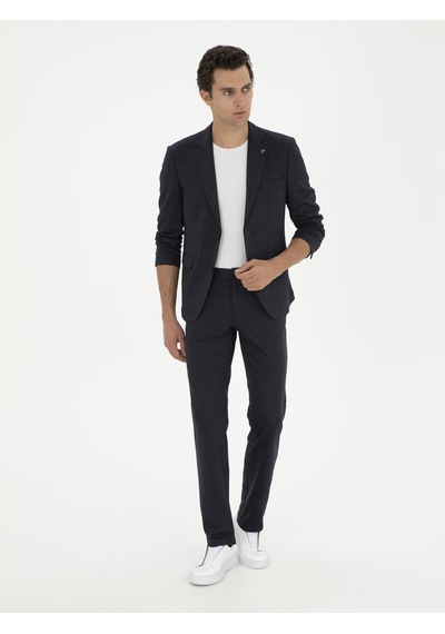 Cacharel Koyu Lacivert Slim Fit Yün Karışımlı Pantolon