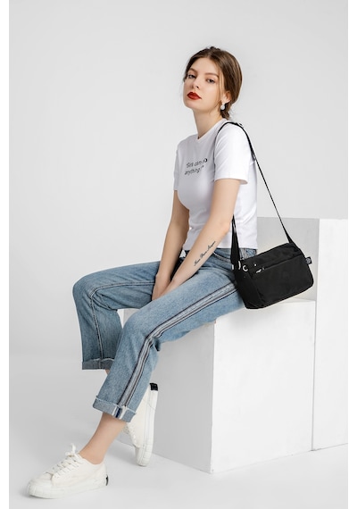 Smart Bags Günlük Küçük Boy Su Geçirmez Hafif Krınkıl Kumaş Kadın Çapraz Çanta Puantiye Siyah
