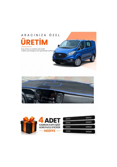 Ford Transit Custom 2016-2024 Uyumlu Torpido Koruma Örtüsü Oto Kılıfı - Siyah Mavi