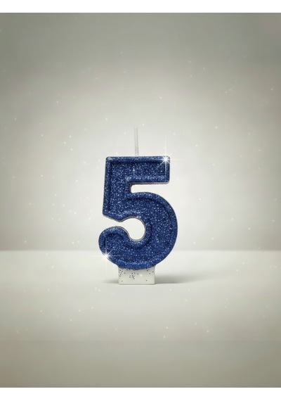 Lacivert Simli Pasta Mumu Doğum Günü Mum 5 Yaş