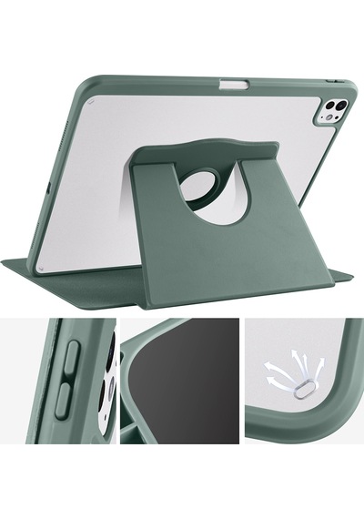Apple Uyumlu iPad, Pro 13inç M4 2024 Kılıf Termik Kalem Bölmeli Dönebilen Standlı Kılıf A2925 A2926 A3007
